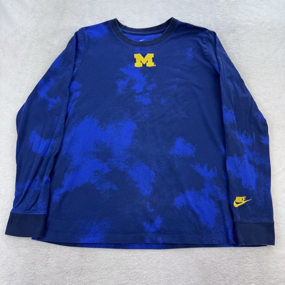 Michigan Embroidered Nike Tee Shirt Men XL Blue Camo Long Sleeve Crewneck